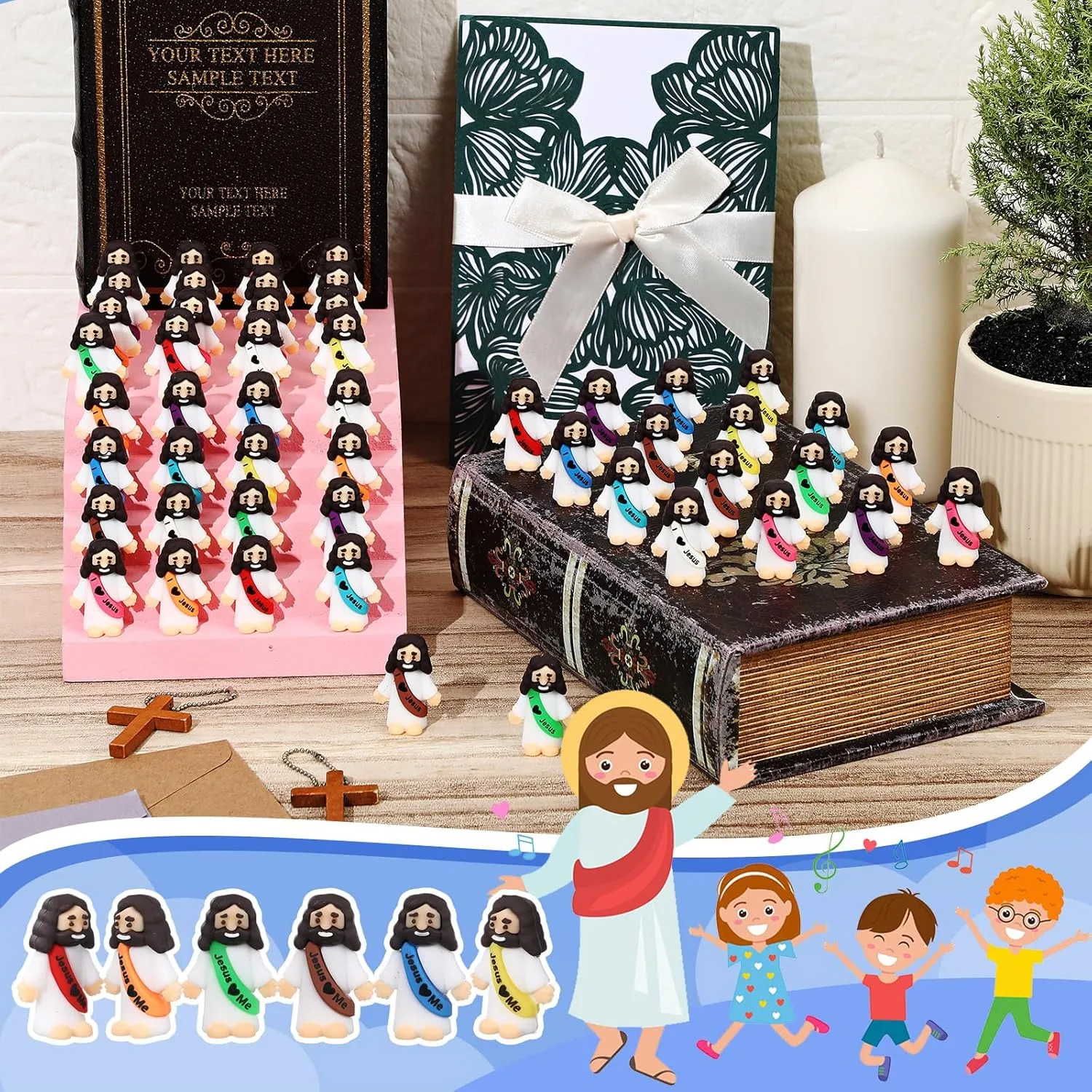 Bememo 50 Pcs Little Jesus Figures Original Design Rubber Mini Jesus Toys for Hide and Seek, Religious Party Favors, Easter Egg Stuffers, Sunday School Craft, Baptism Gifts
