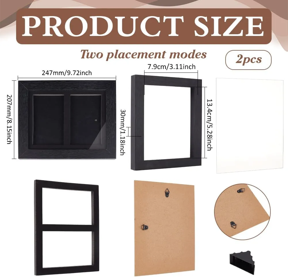 BENECREAT 2Pcs PSA Graded Card Display Frame, Black Trading Card Display Frame, Wall Mounted Comic Card Display Box for Baseball Football Basketball Card, 8.15x9.72 Inch, 2 Crads