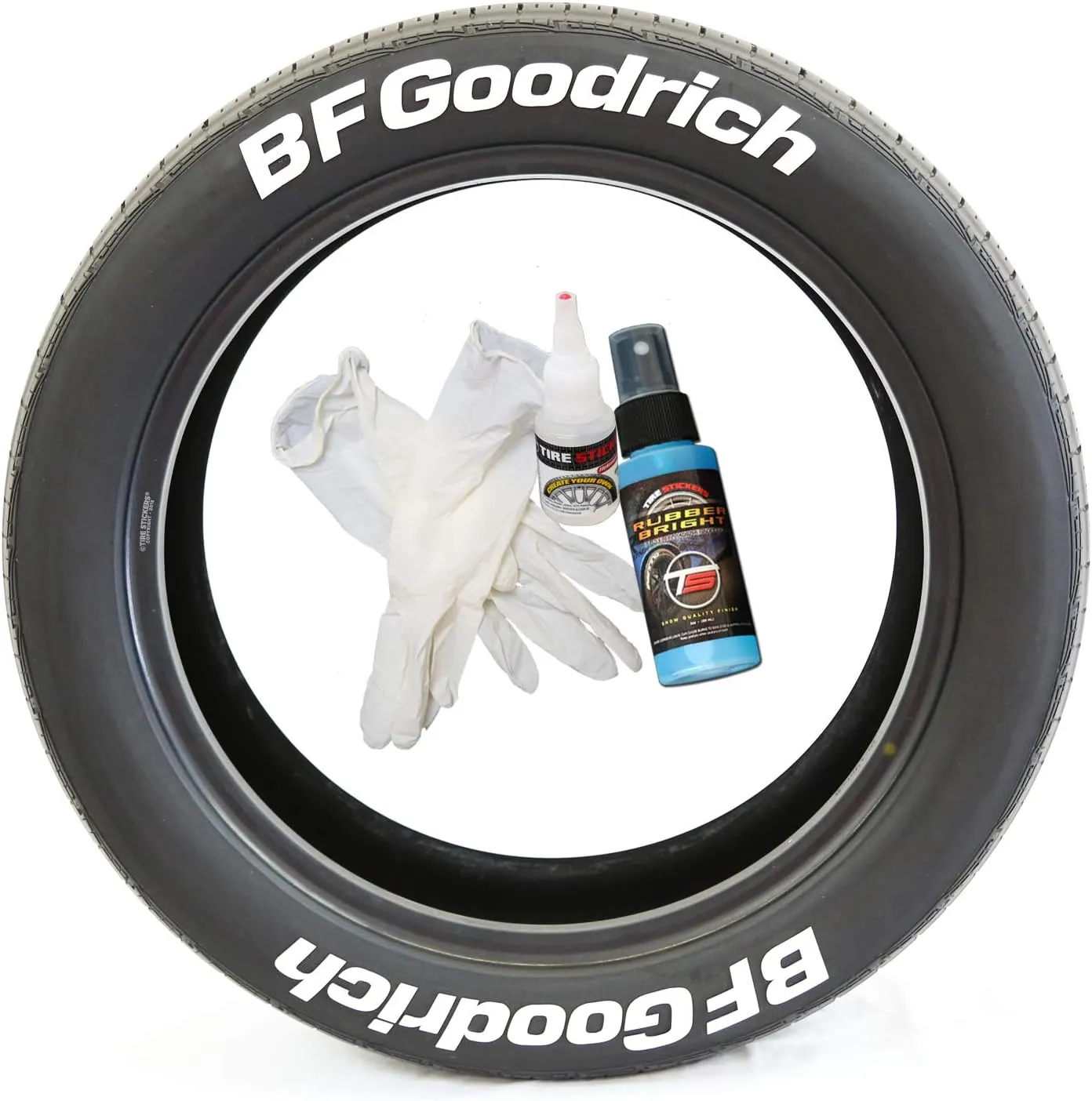 BF Goodrich Tire Lettering - Permanent DIY Glue-On Tire Letter Kit - Custom Sizing/Colors - (Pack of 8)