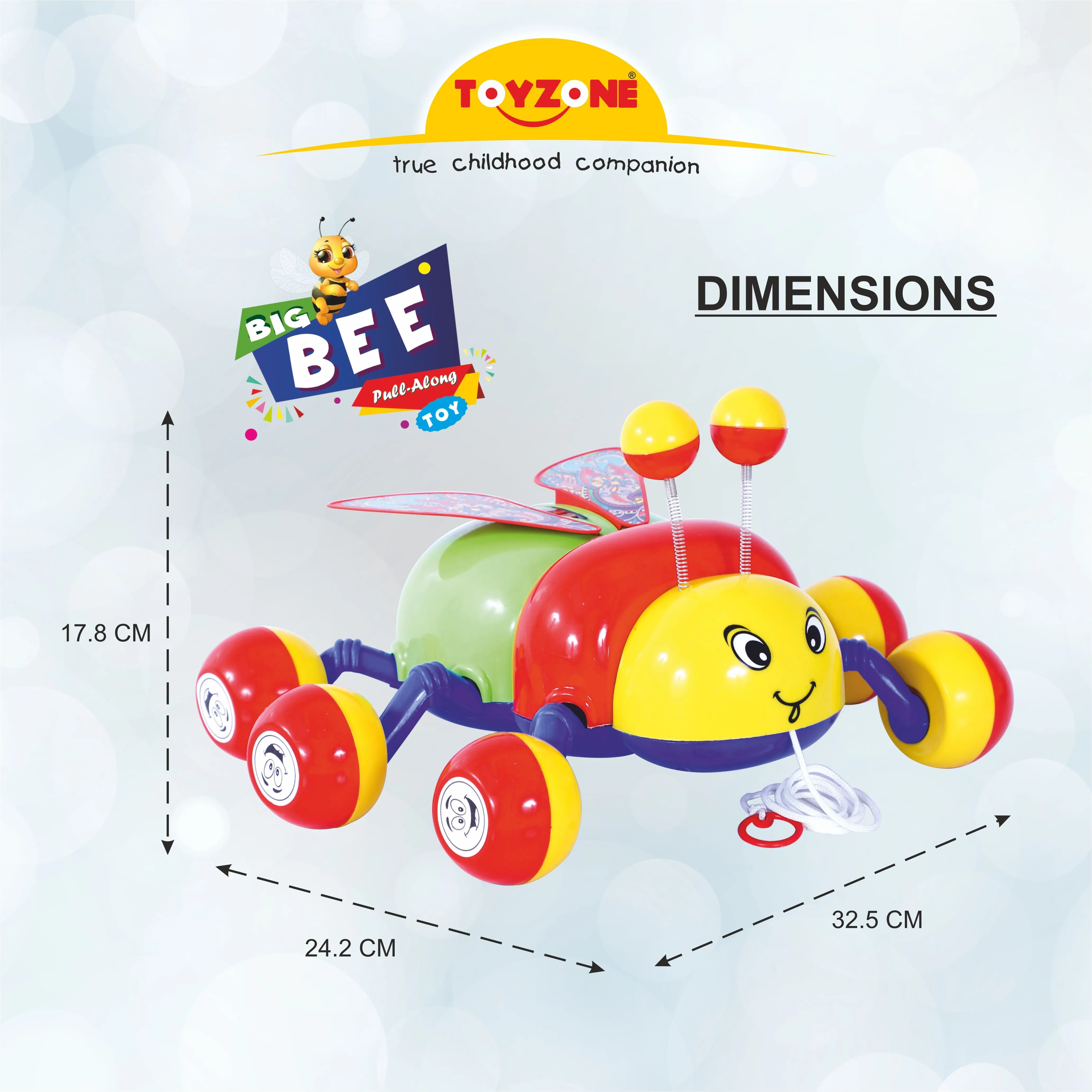 Big Bee Pull Along | Interactive pull toy | Toy for walking babies Toddler | Movement toy | Early learning  Pull toy | Toddler activity toy | For age 12  Months