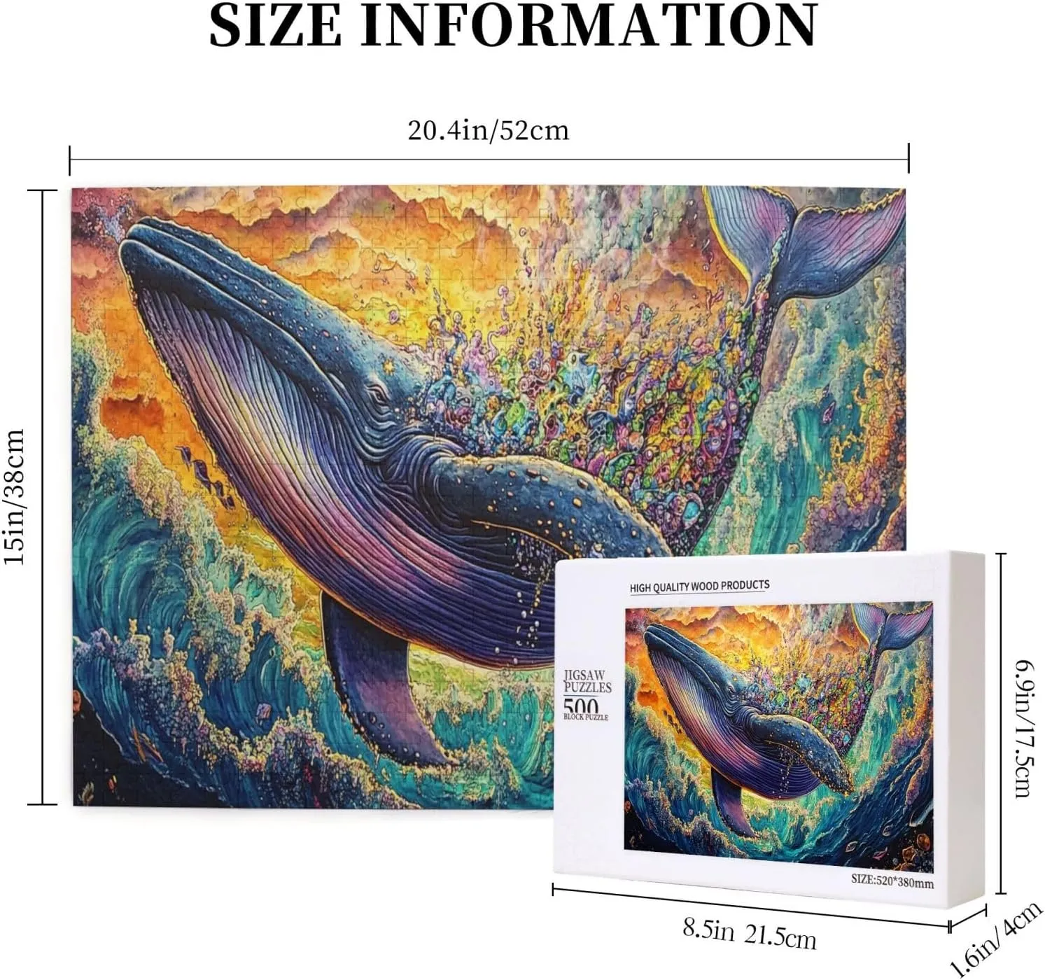 Big Fish with Colorful Barnacles，500 Pcs Wooden Jigsaw Puzzles for Adults, Let Your Imagination Run Wild，Challenge to Yourself，Party Events to Bring People Closer Together