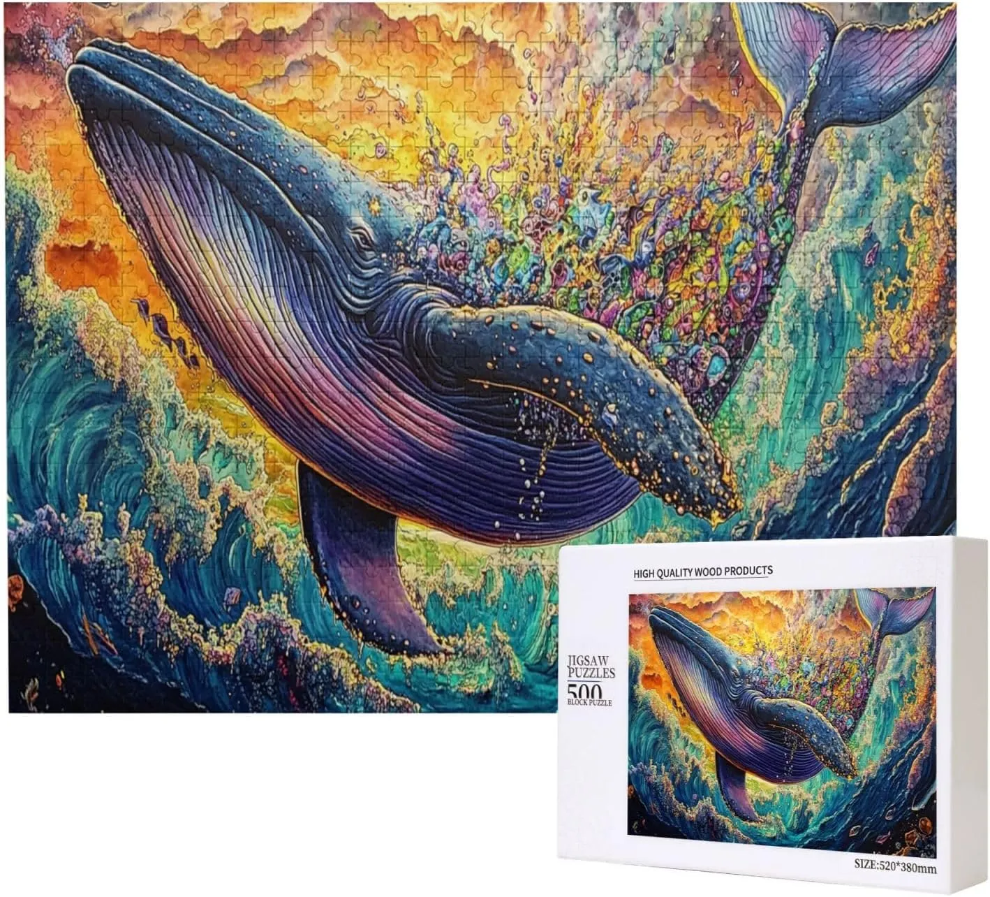 Big Fish with Colorful Barnacles，500 Pcs Wooden Jigsaw Puzzles for Adults, Let Your Imagination Run Wild，Challenge to Yourself，Party Events to Bring People Closer Together