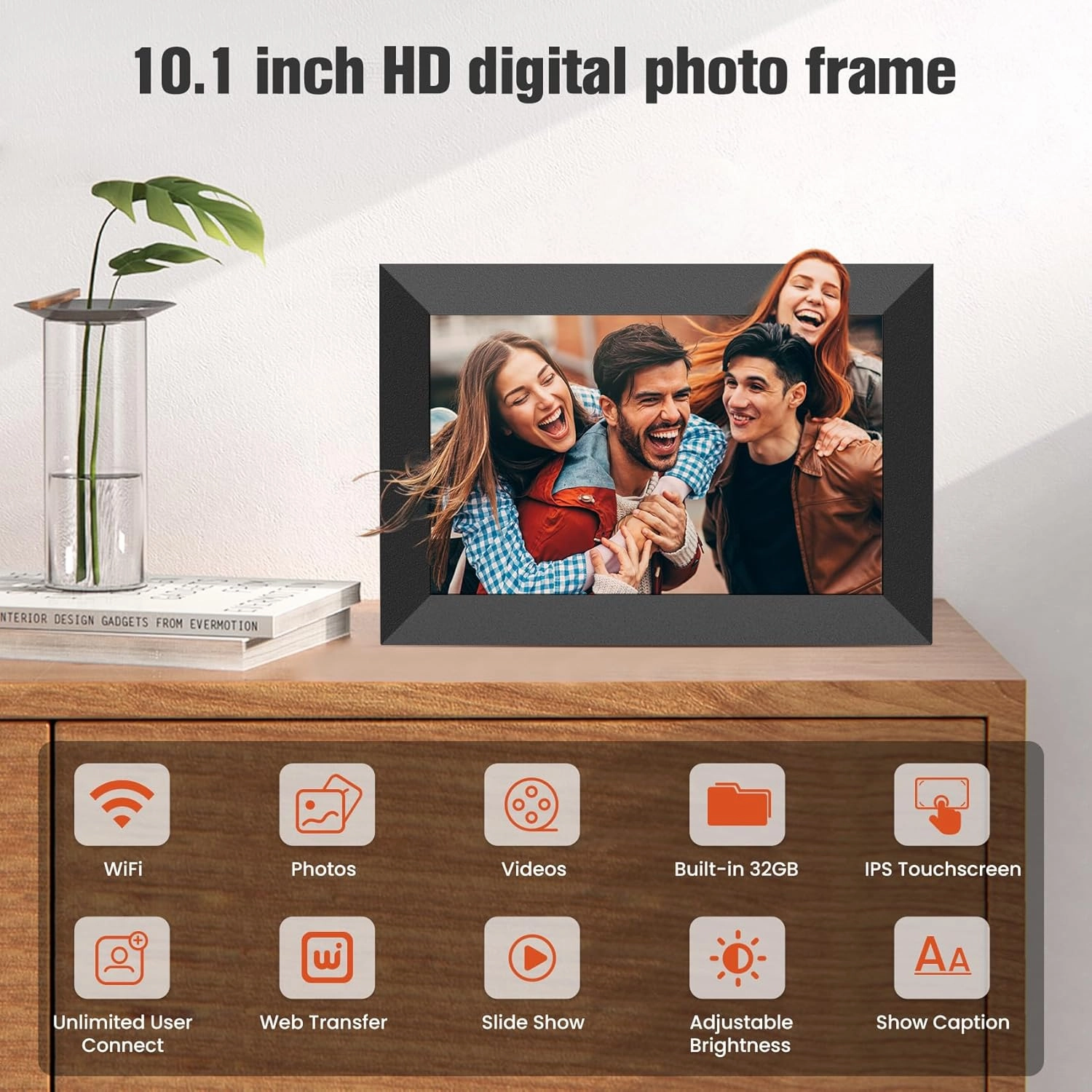 BIGASUO 10.1 Inch WiFi Digital Picture Frame, IPS HD Touch Screen Cloud Smart Photo Frames with Built-in 32GB Memory, Wall Mountable, Auto-Rotate, Share Photos Instantly from Anywhere 2-Pack