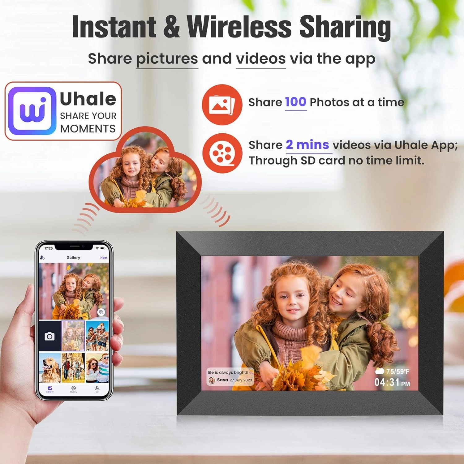 BIGASUO 10.1 Inch WiFi Digital Picture Frame, IPS HD Touch Screen Cloud Smart Photo Frames with Built-in 32GB Memory, Wall Mountable, Auto-Rotate, Share Photos Instantly from Anywhere 2-Pack