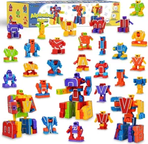 Birthday Toy Gifts for 3 4 5 6 8 Years Old Toddler Boys Girls,26 Alphabet Robots ABC Letters Educational Learning Toys for Kids,Alphabots Deformation STEM Fine Motor Skill Gifts for Preschool Age 3 