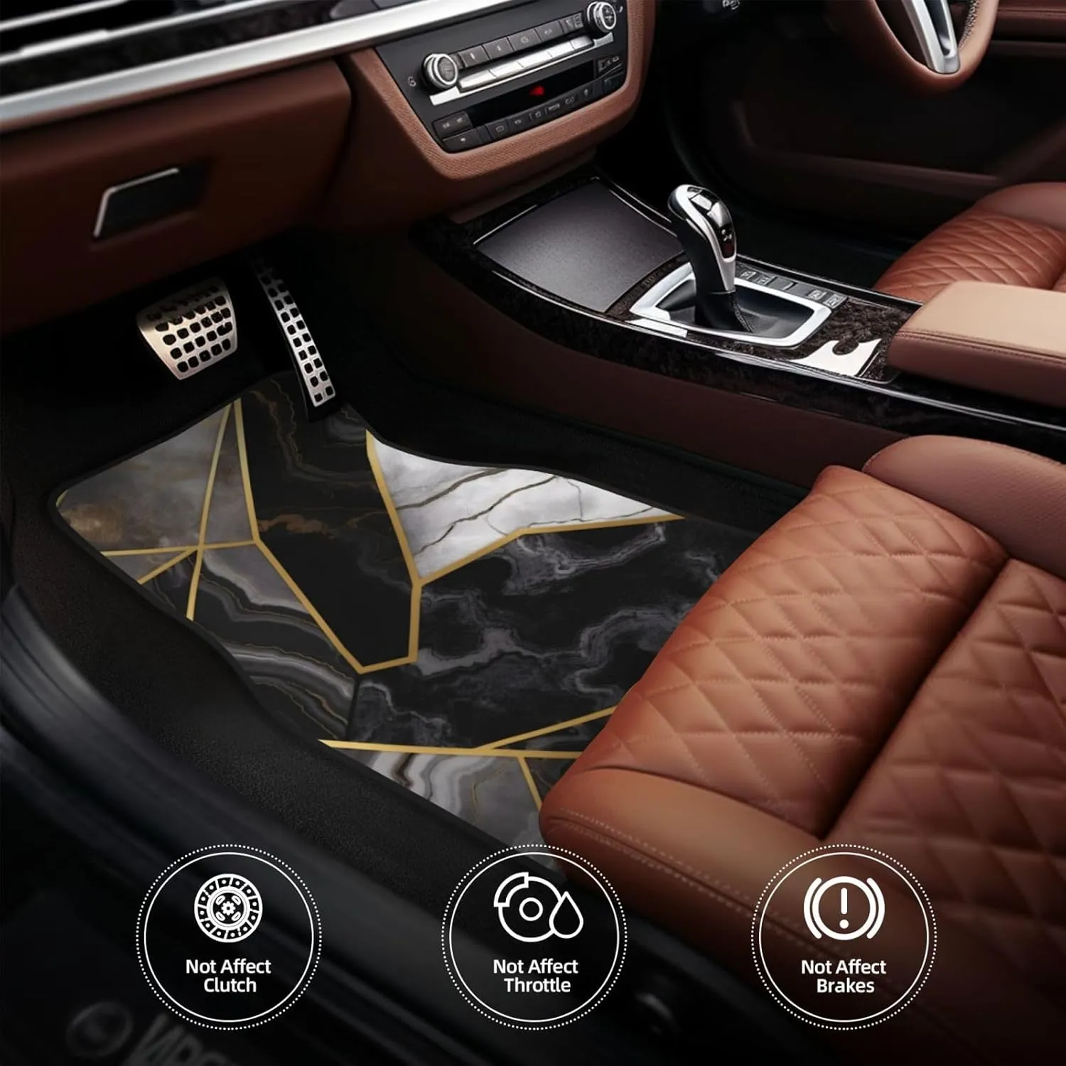 Black Marble Texture Gold Universal Car Floor Mats, Car Foot Mat Set of 4 Pieces, Automotive Front Rear Floor Foot Mats, Anti-Slip Neoprene Car Floor Rugs,for Suvs, Sedans, Van, Trucks