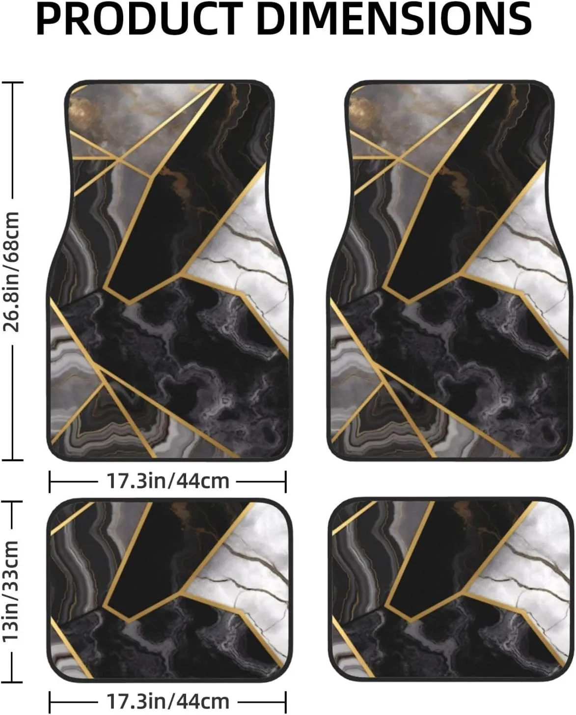 Black Marble Texture Gold Universal Car Floor Mats, Car Foot Mat Set of 4 Pieces, Automotive Front Rear Floor Foot Mats, Anti-Slip Neoprene Car Floor Rugs,for Suvs, Sedans, Van, Trucks