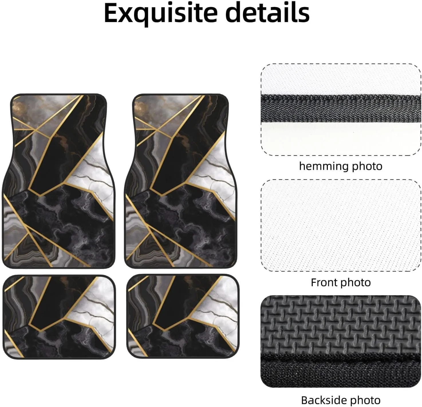 Black Marble Texture Gold Universal Car Floor Mats, Car Foot Mat Set of 4 Pieces, Automotive Front Rear Floor Foot Mats, Anti-Slip Neoprene Car Floor Rugs,for Suvs, Sedans, Van, Trucks