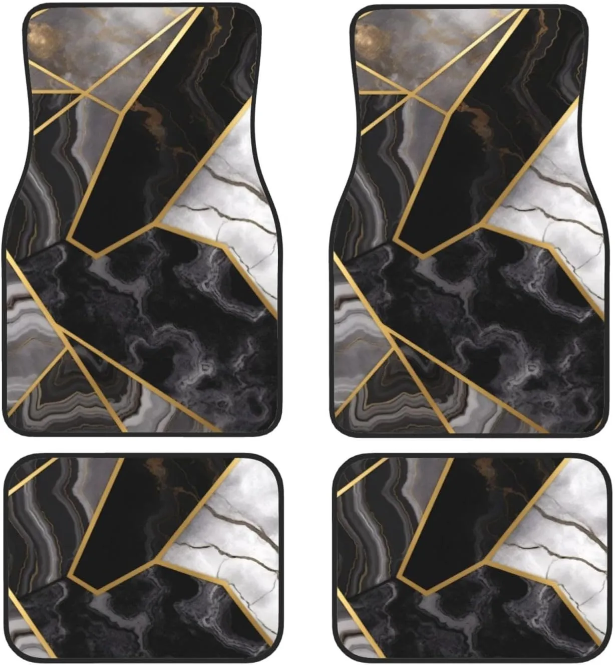 Black Marble Texture Gold Universal Car Floor Mats, Car Foot Mat Set of 4 Pieces, Automotive Front Rear Floor Foot Mats, Anti-Slip Neoprene Car Floor Rugs,for Suvs, Sedans, Van, Trucks