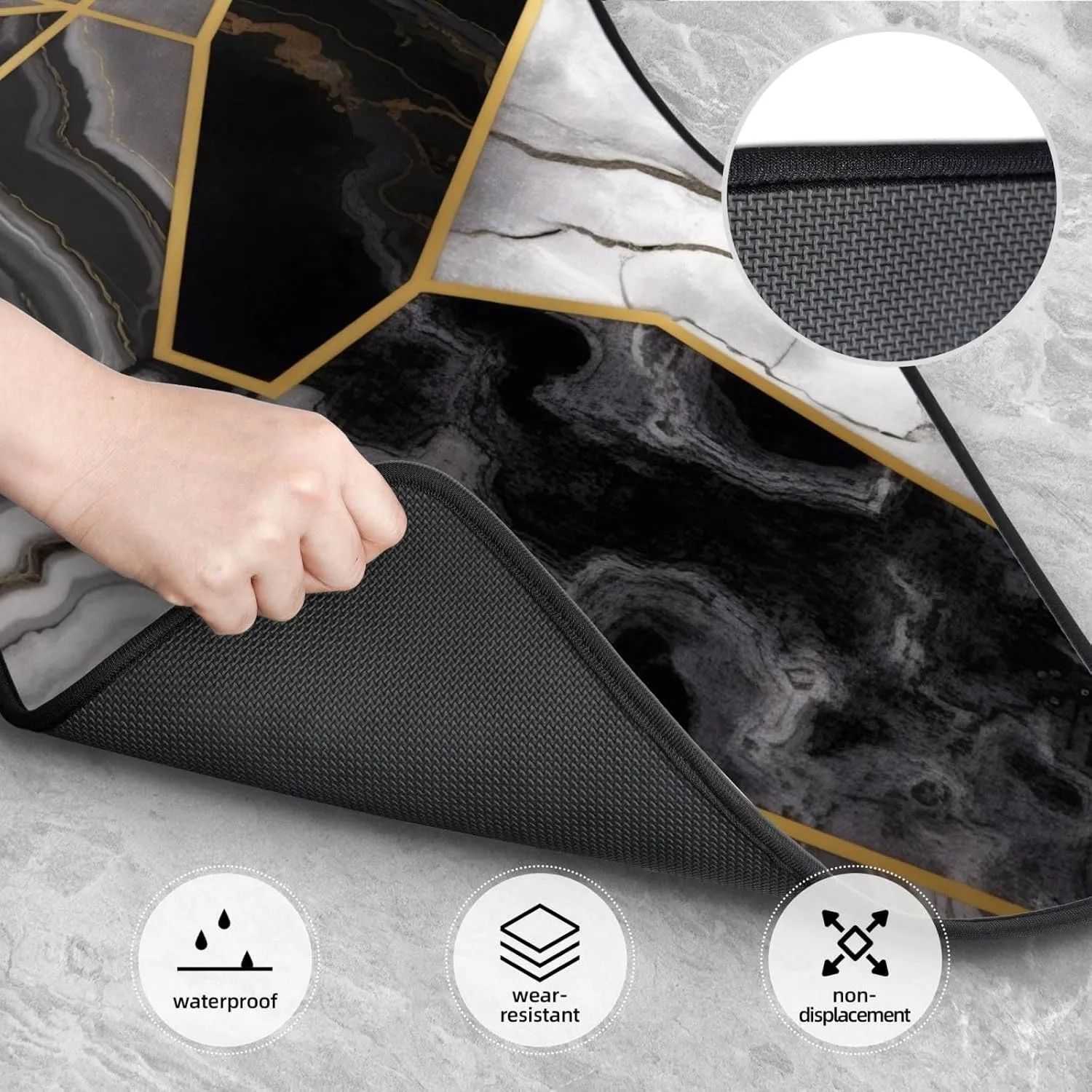 Black Marble Texture Gold Universal Car Floor Mats, Car Foot Mat Set of 4 Pieces, Automotive Front Rear Floor Foot Mats, Anti-Slip Neoprene Car Floor Rugs,for Suvs, Sedans, Van, Trucks
