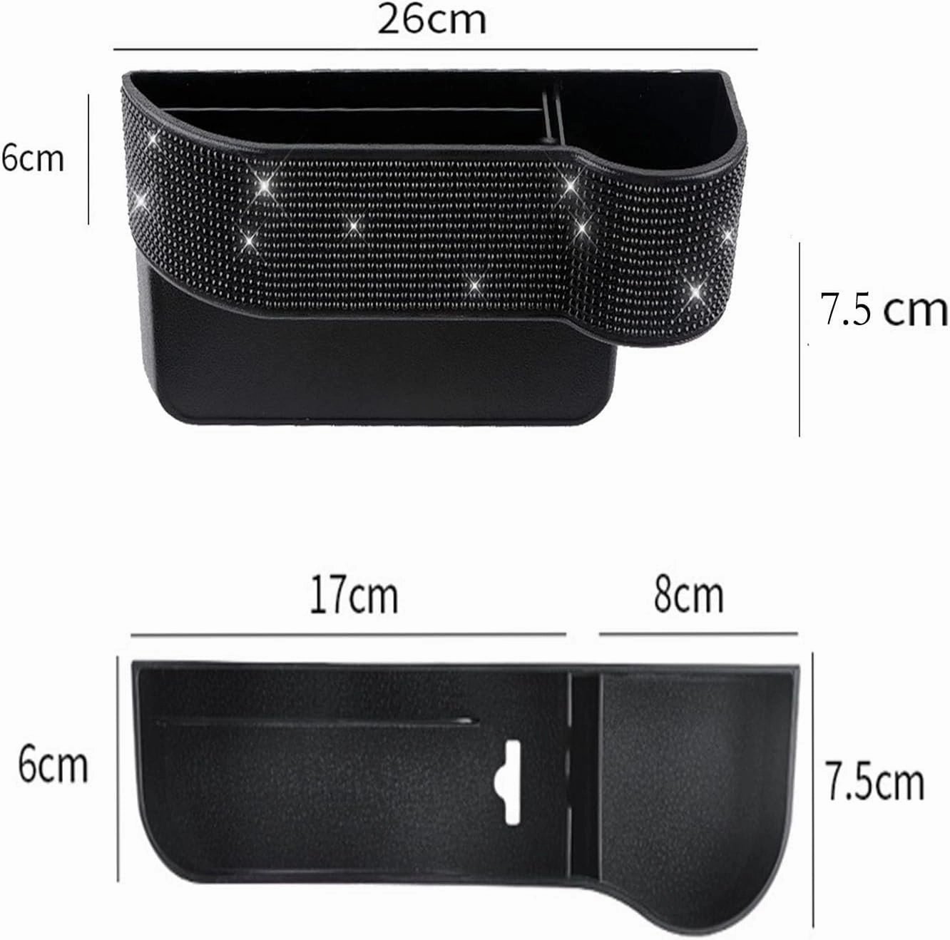 Bling Bling Car Seat Gap Filler, Car Seat Console Pockets Organizer Caddy Catcher, Crystal Auto Console Side Pouchs for Cellphone Wallet Coin Key Credit Card (Driver side & Passenger side-Black)