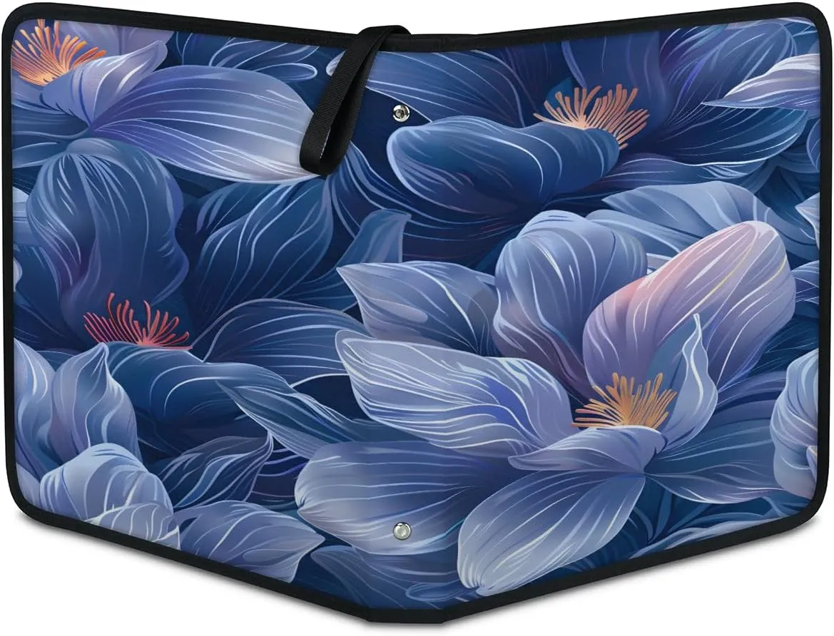 Blue Flowers 3 Ring Trading Zipper Binder Strap, Trading Card Binder 4 Pocket, 400 Pockets Card Holder with 50 Removable Sleeves for Game Cards