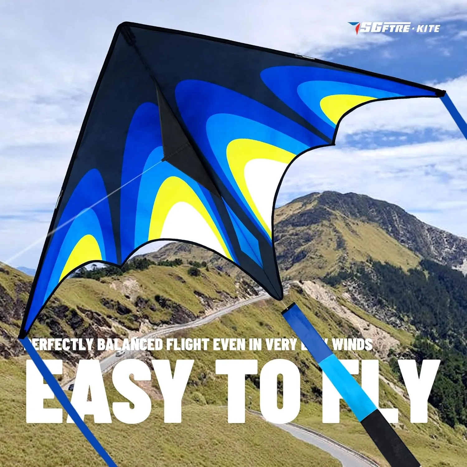 Blue Large Delta Kites for Kids Ages 8-12，Easy to Fly Kite for Adult and Kids,Outdoor Sports Kites，Beach Kite Family Outdoor Toy (Spacecraft Lightweight-Blue)