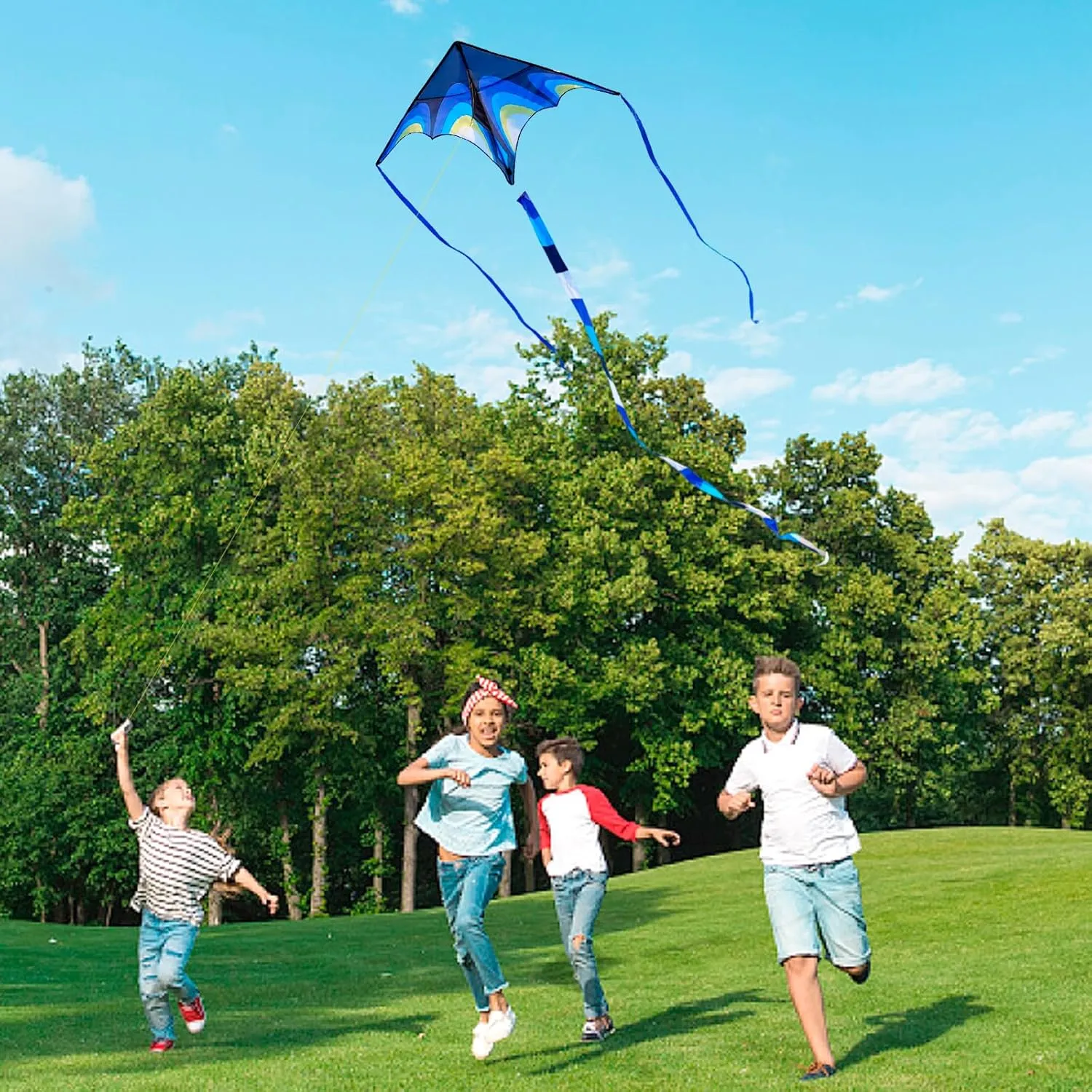 Blue Large Delta Kites for Kids Ages 8-12，Easy to Fly Kite for Adult and Kids,Outdoor Sports Kites，Beach Kite Family Outdoor Toy (Spacecraft Lightweight-Blue)