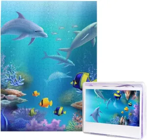Blue Ocean Underwater Fish Puzzles from Photos 500 Pieces Personalized Wooden Puzzle Challenging Jigsaw Puzzles for Adults Custom Picture Puzzle Gifts for Family Wedding Friend