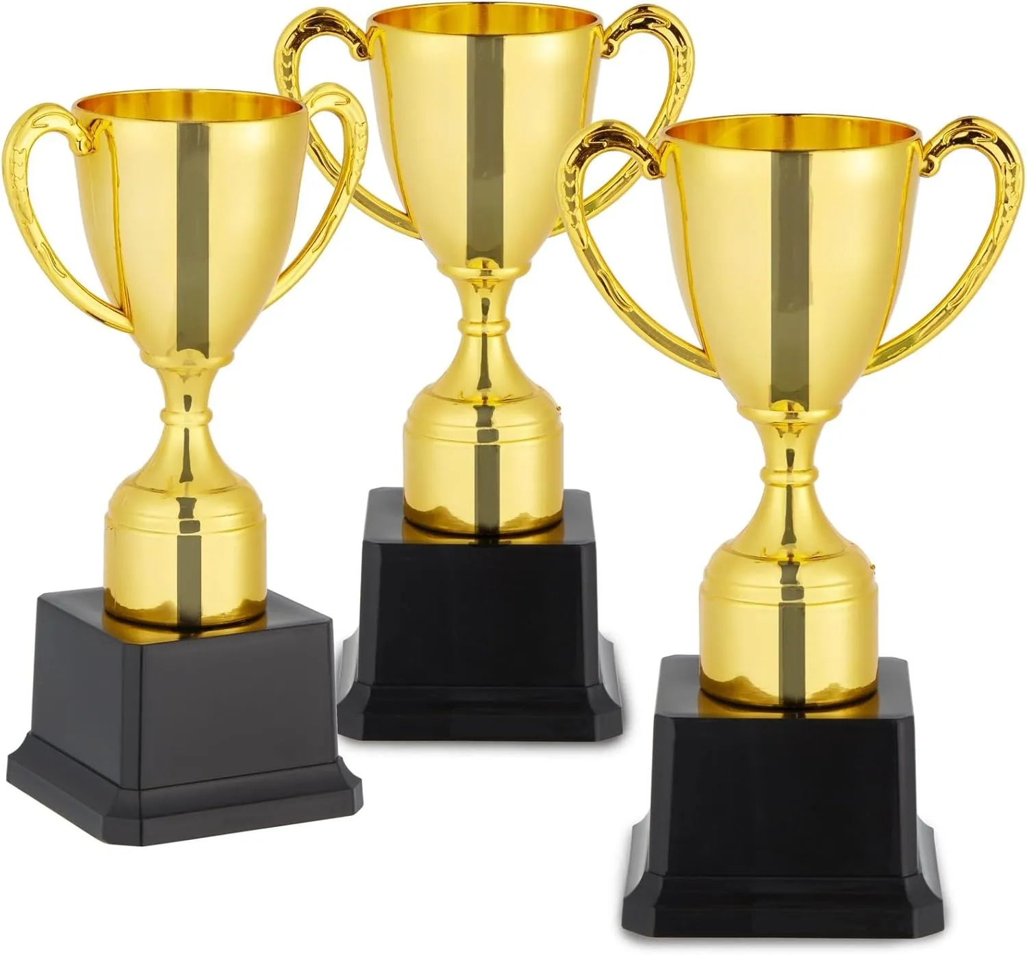 BLUE PANDA 3 Pack 7 Inch Gold Plastic Trophies for Kids - Award Trophy Cup Set for Sports Tournaments, Competitions
