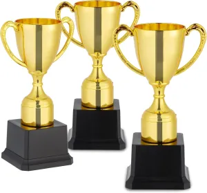 BLUE PANDA 3 Pack 7 Inch Gold Plastic Trophies for Kids - Award Trophy Cup Set for Sports Tournaments, Competitions