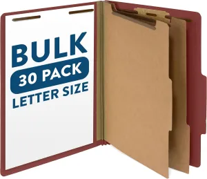 Blue Summit Supplies 30 Letter Size Red Classification Folders, 2 Dividers, 2 Inch Tyvek Expansions, Durable 2 Prongs, Office Reports - Letter Size, Red Brick Color, 30 Pack