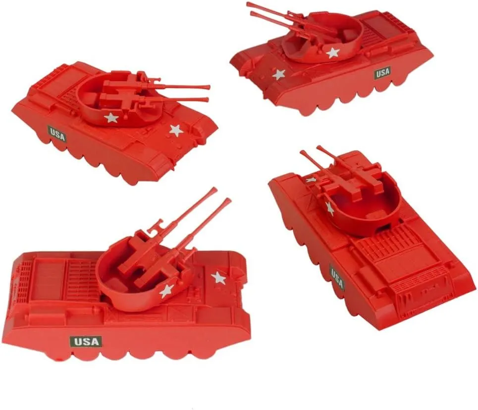 BMC Classic Payton Anti-Aircraft Tanks - 4pc Red Plastic Army Men Vehicles