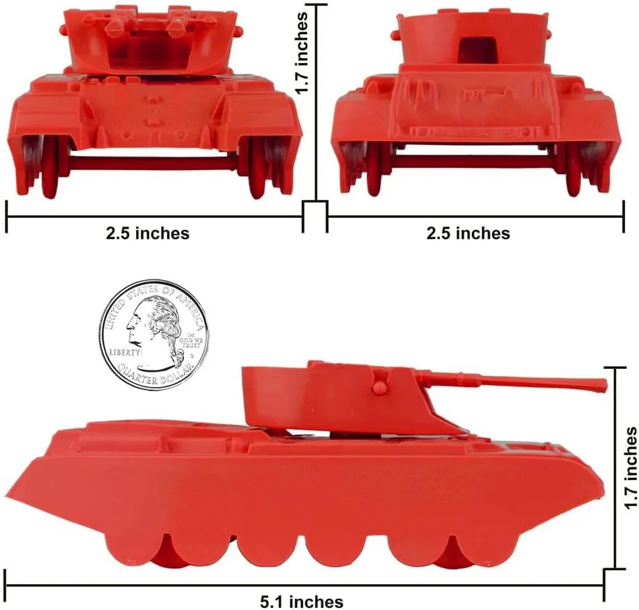 BMC Classic Payton Anti-Aircraft Tanks - 4pc Red Plastic Army Men Vehicles