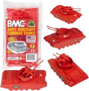 BMC Classic Payton Anti-Aircraft Tanks - 4pc Red Plastic Army Men Vehicles