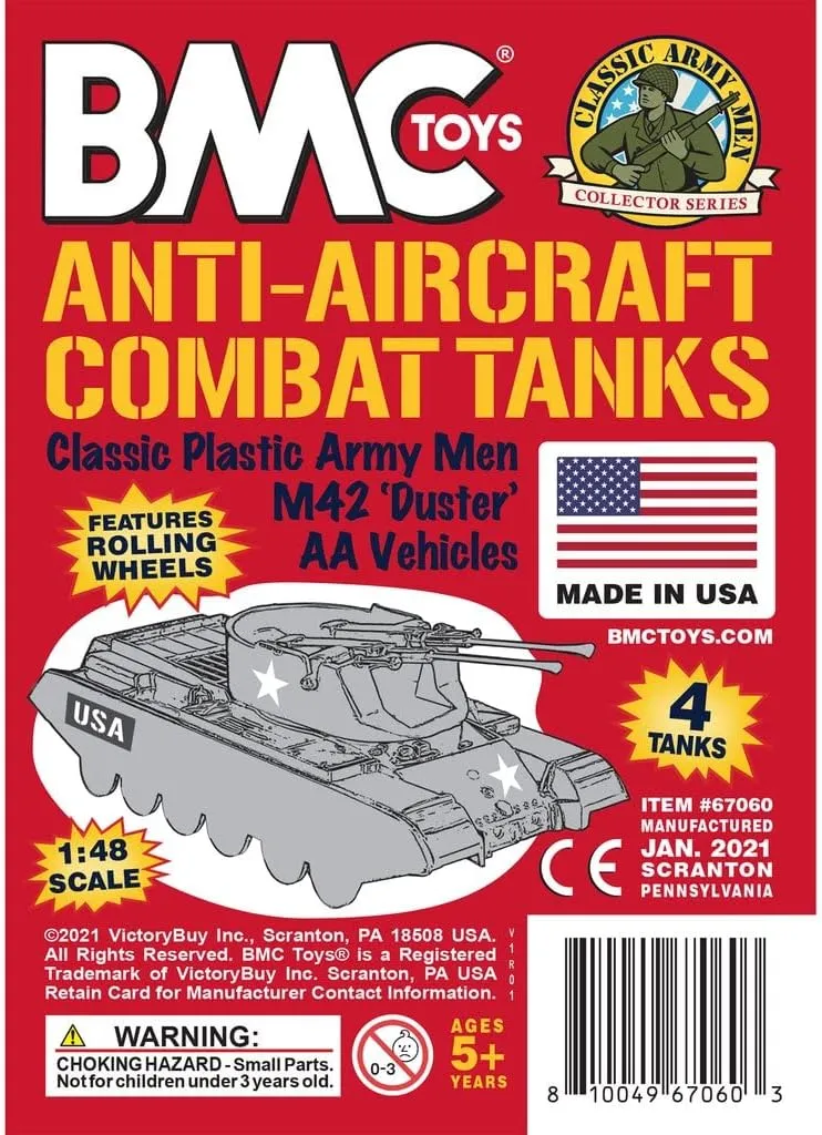 BMC Classic Payton Anti-Aircraft Tanks - 4pc Red Plastic Army Men Vehicles