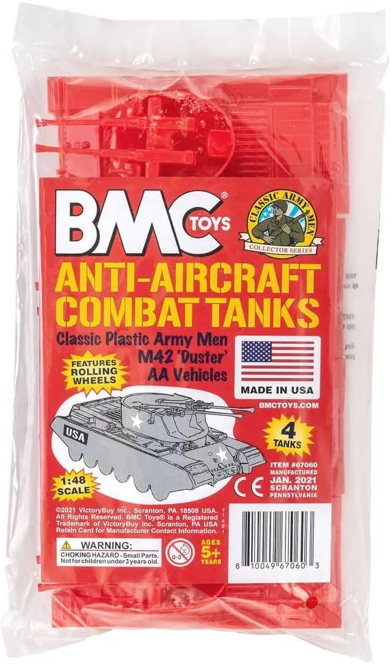 BMC Classic Payton Anti-Aircraft Tanks - 4pc Red Plastic Army Men Vehicles