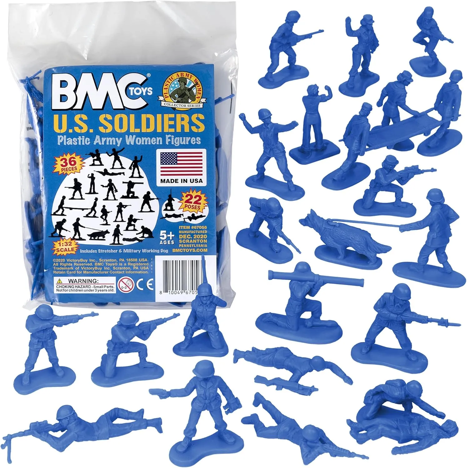 BMC Plastic Army Women - 36pc Blue Female Soldier Figures - Made in USA