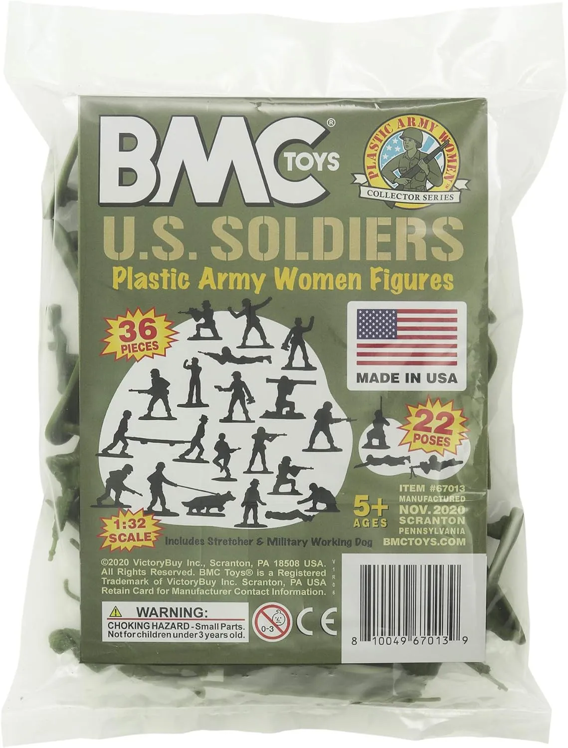 BMC Plastic Army Women - 36pc OD Green Female Soldier Figures - Made in USA