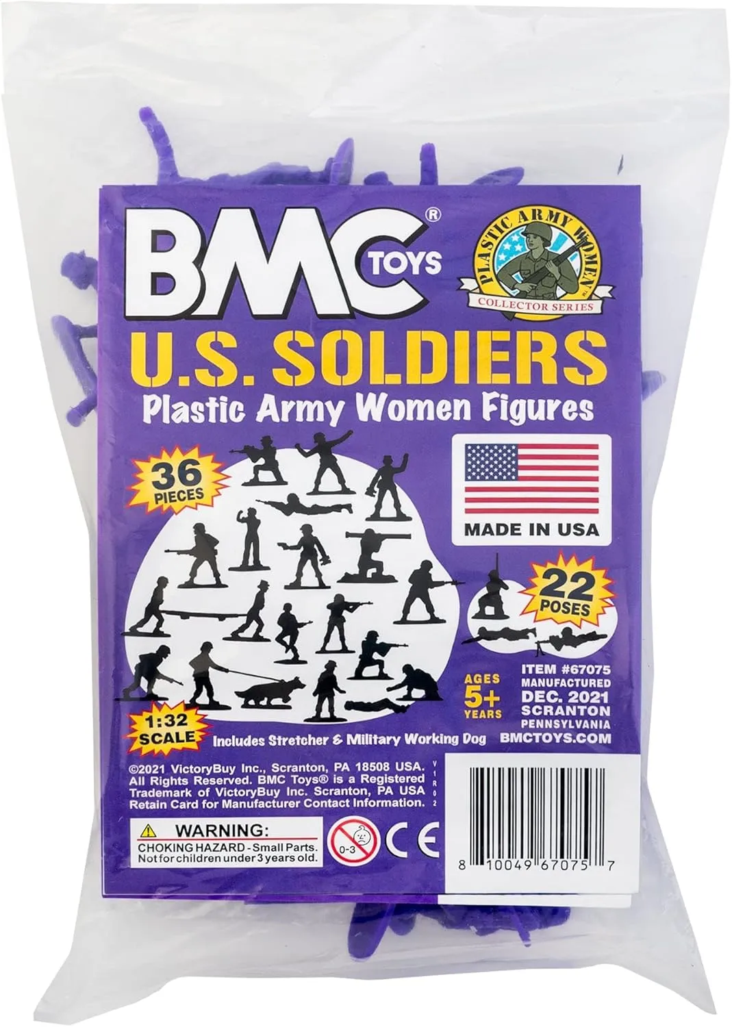 BMC Plastic Army Women - 36pc Purple Female Soldier Figures - Made in USA