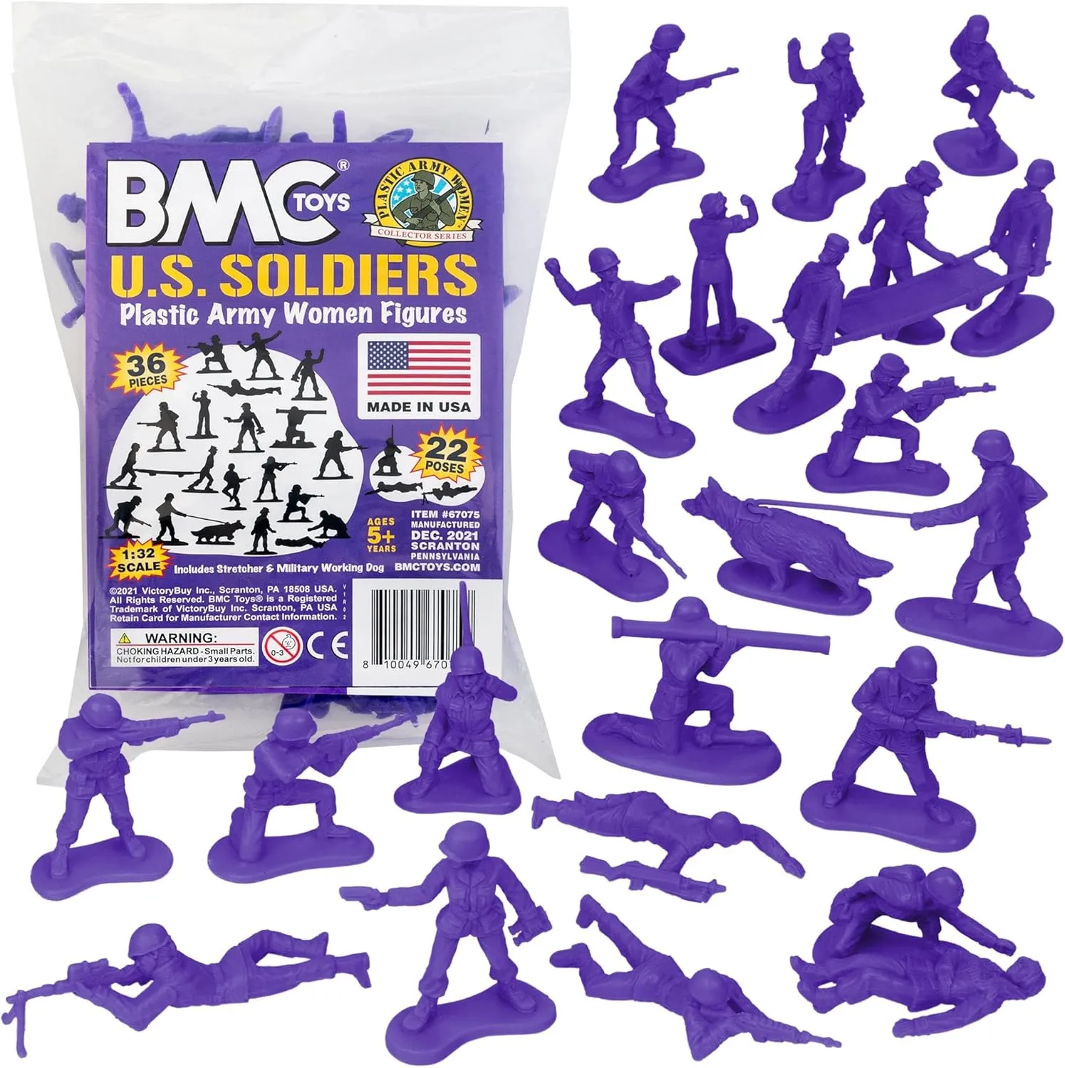BMC Plastic Army Women - 36pc Purple Female Soldier Figures - Made in USA