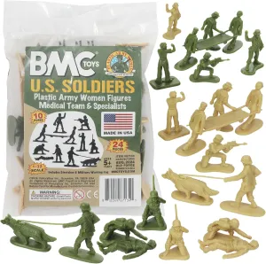 BMC Plastic Army Women Medical & Support - OD & Tan 24pc Female Soldier Figures