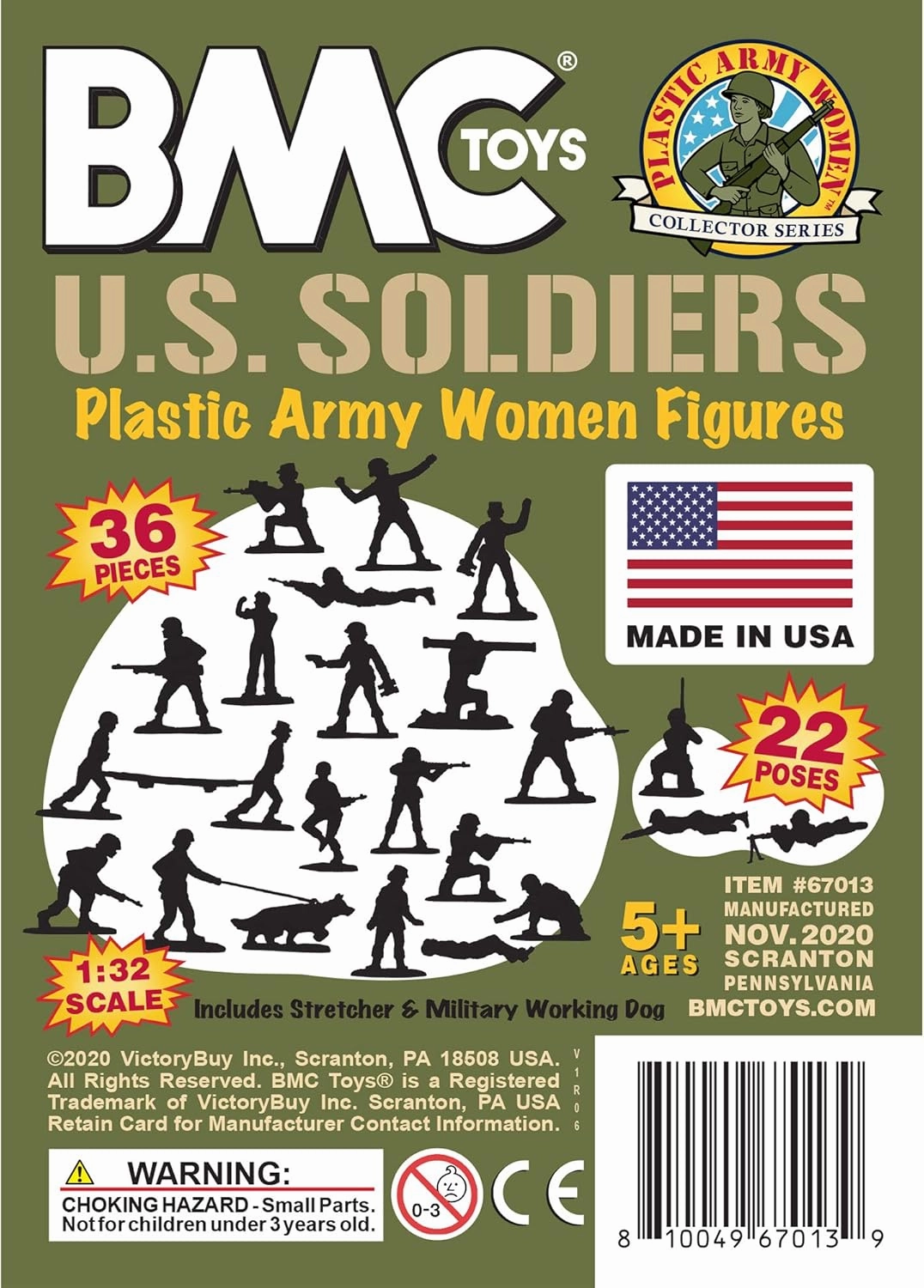 BMC Plastic Army Women - 36pc OD Green Female Soldier Figures - Made in USA