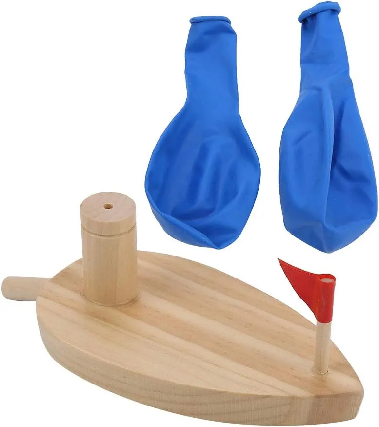 Bnineteenteam Baby Bathing Toy, Balloon Powered Wooden Boat Cartoon Children Water Playing Bathing Toys