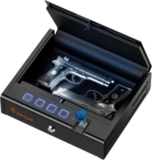Bonsaii Gun Safe for Handgun, 3 Ways Quick Access Biometric Gun Safe for Pistols, Fingerprint Pistol Safe with Type-C Port, Small Handgun Safe Lock Box with Light for Nightstand, Bedside, Car, Home