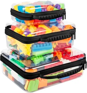 Bottom-Deepened 2.75''-3 Pack Clear Hard Shell Zipper Case L M S,Portable Zipper Bags Waterproof Cosmetics Bags,Organizer Pouch For Snacks,Toy,Diapers,Travel,Black