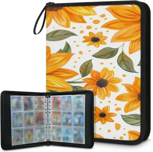 Bright Sunflowers 3 Ring Trading Zipper Binder Strap, Trading Card Binder 9 Pocket, 900 Pockets Card Holder with 50 Removable Sleeves for Game Cards