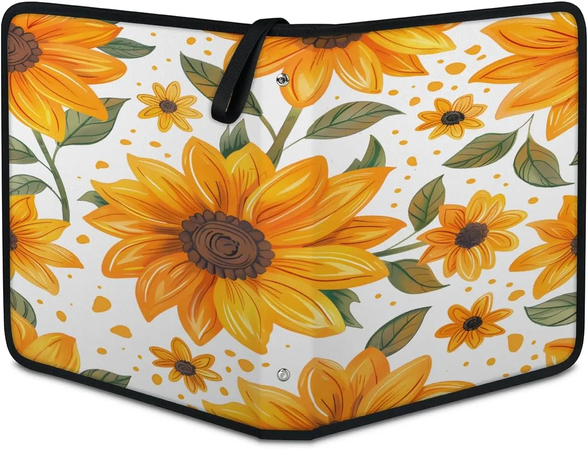 Bright Sunflowers 3 Ring Trading Zipper Binder Strap, Trading Card Binder 9 Pocket, 900 Pockets Card Holder with 50 Removable Sleeves for Game Cards