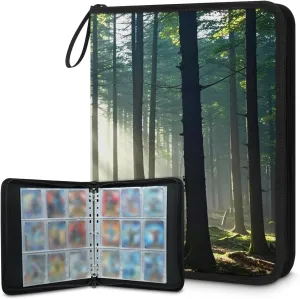 Bright Woodland 3 Ring Trading Zipper Binder Strap, Trading Card Binder 4 Pocket, 400 Pockets Card Holder with 50 Removable Sleeves for Game Cards