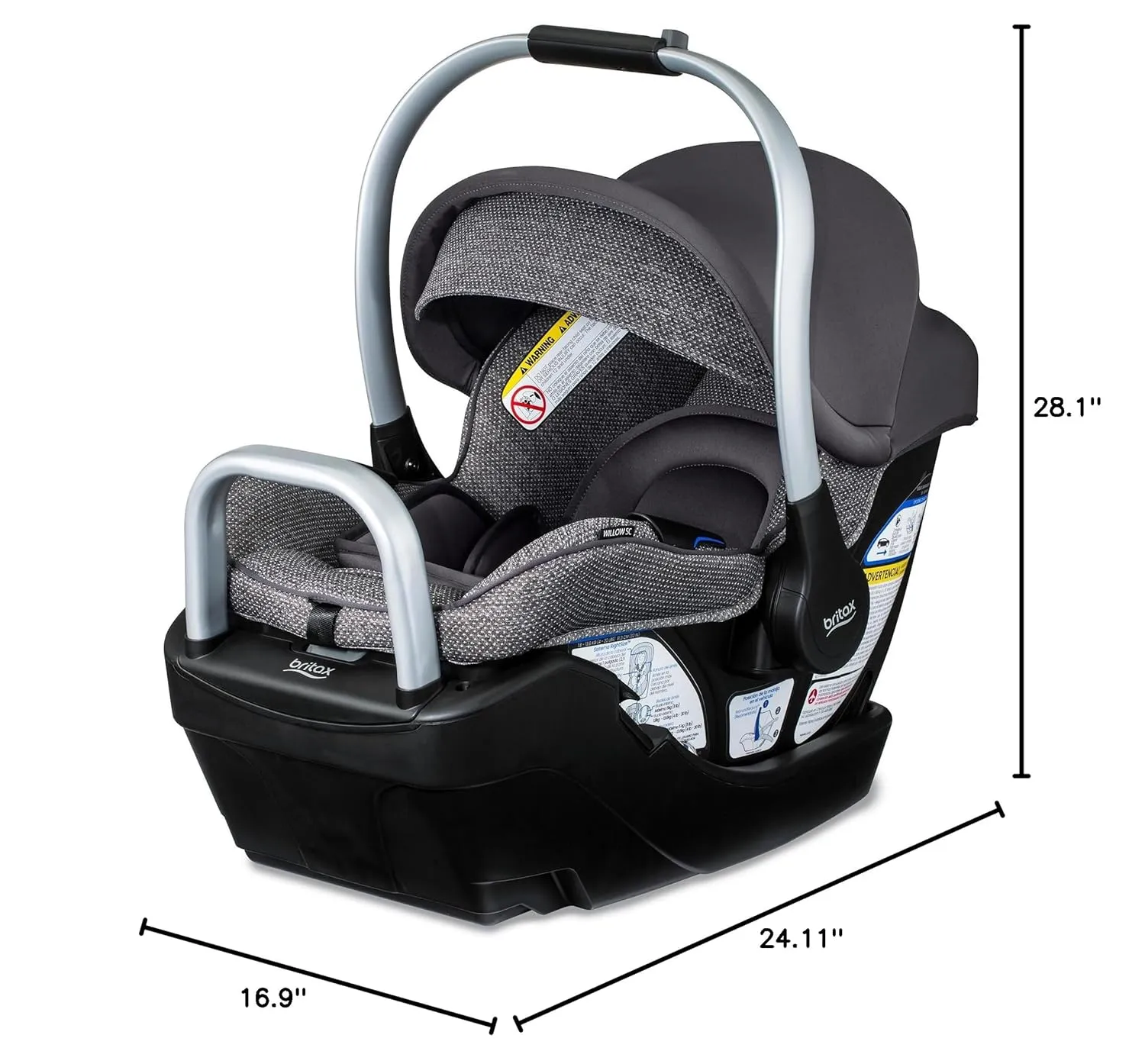 Britax Willow SC Infant Car Seat, Rear Facing Car Seat with Alpine Base, ClickTight Technology, RightSize System, Pindot Stone