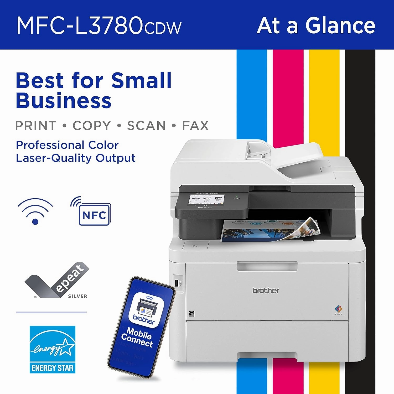 Brother MFC-L3780CDW Wireless Digital Color All-in-One Printer with Laser Quality Output, Single Pass Duplex Copy & Scan | Includes 4 Month Refresh Subscription Trial ¹ Amazon Dash Replenishment Ready