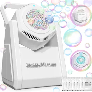 Bubble Machine for Kids Toddlers - Portable 90° Bubble Maker with Bubble Solution - Automatic Battery Operated Bubble Toys 20000  Bubbles/Mins, Perfect for Parties, Birthday, Wedding, Christmas, White