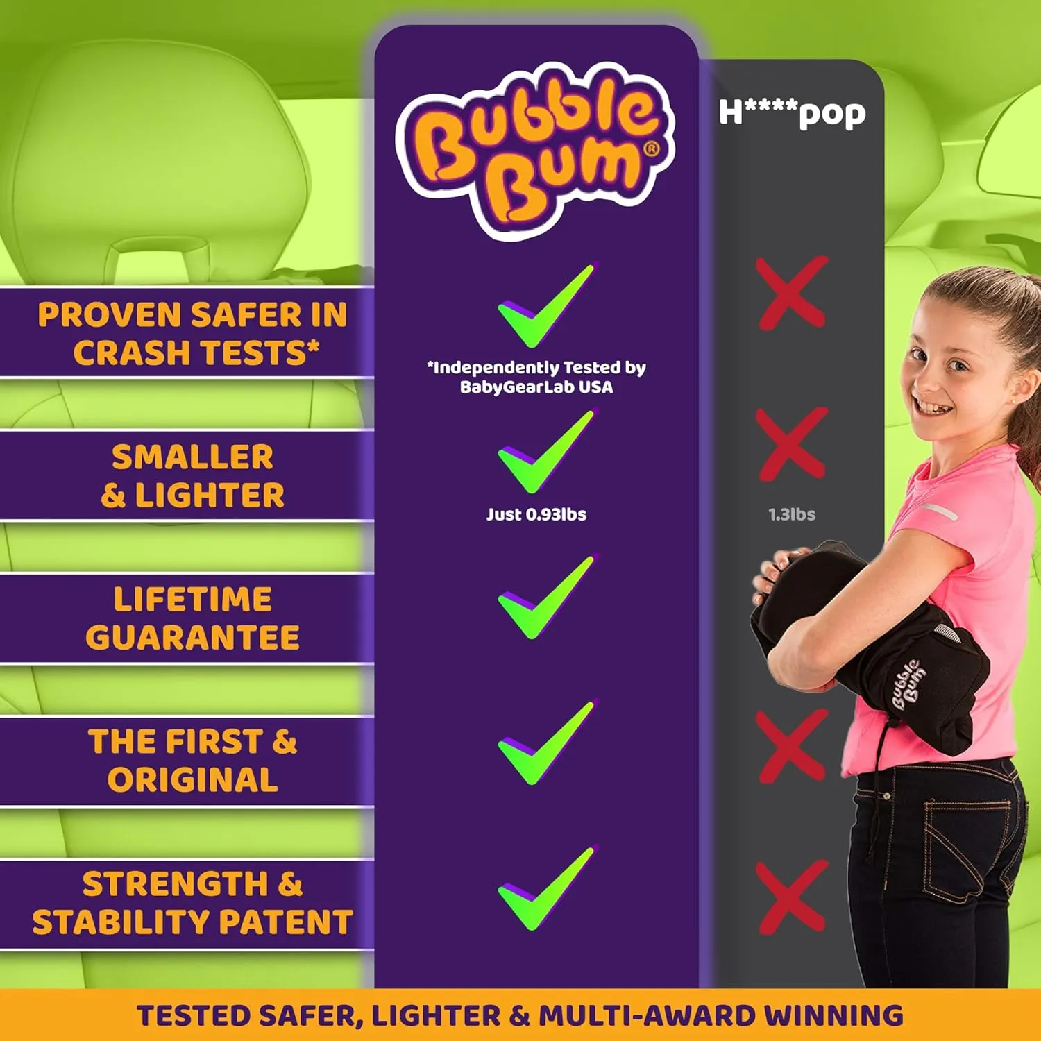 Bubblebum Booster Car Seat, Inflatable Booster Seat for Kids, Travel Carseat, Backless Portable Child Safety Seats for Car, Inflatable Seats for Cars 40-100 lbs, for 4 Year Old   Toddler, Kid - Black