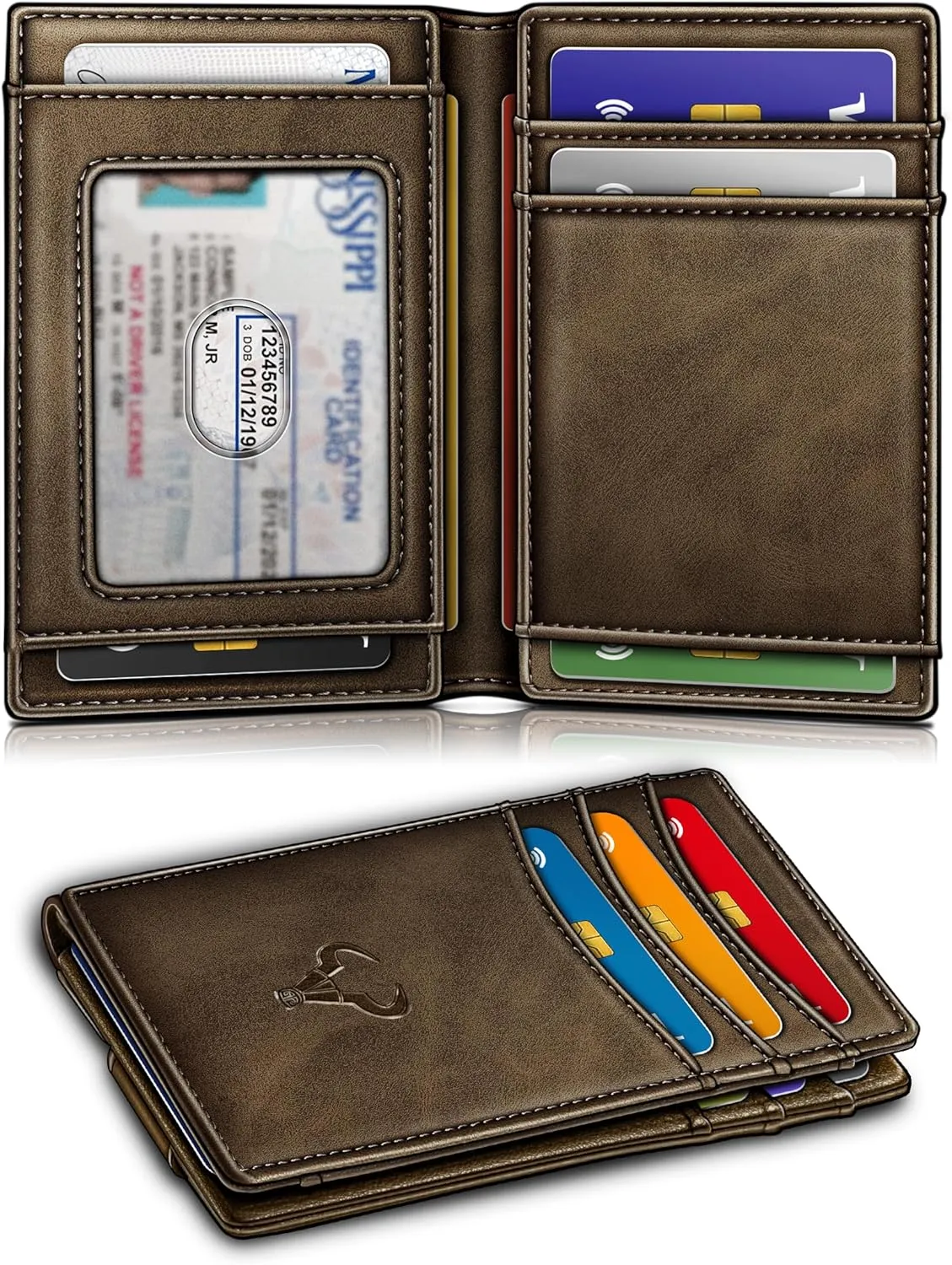 BULLIANT Magnetic Closure Slim Wallet-Genuine Leather Front Pocket Wallet for Men,RFID Blocking,Holds 12 Cards and Money Clip