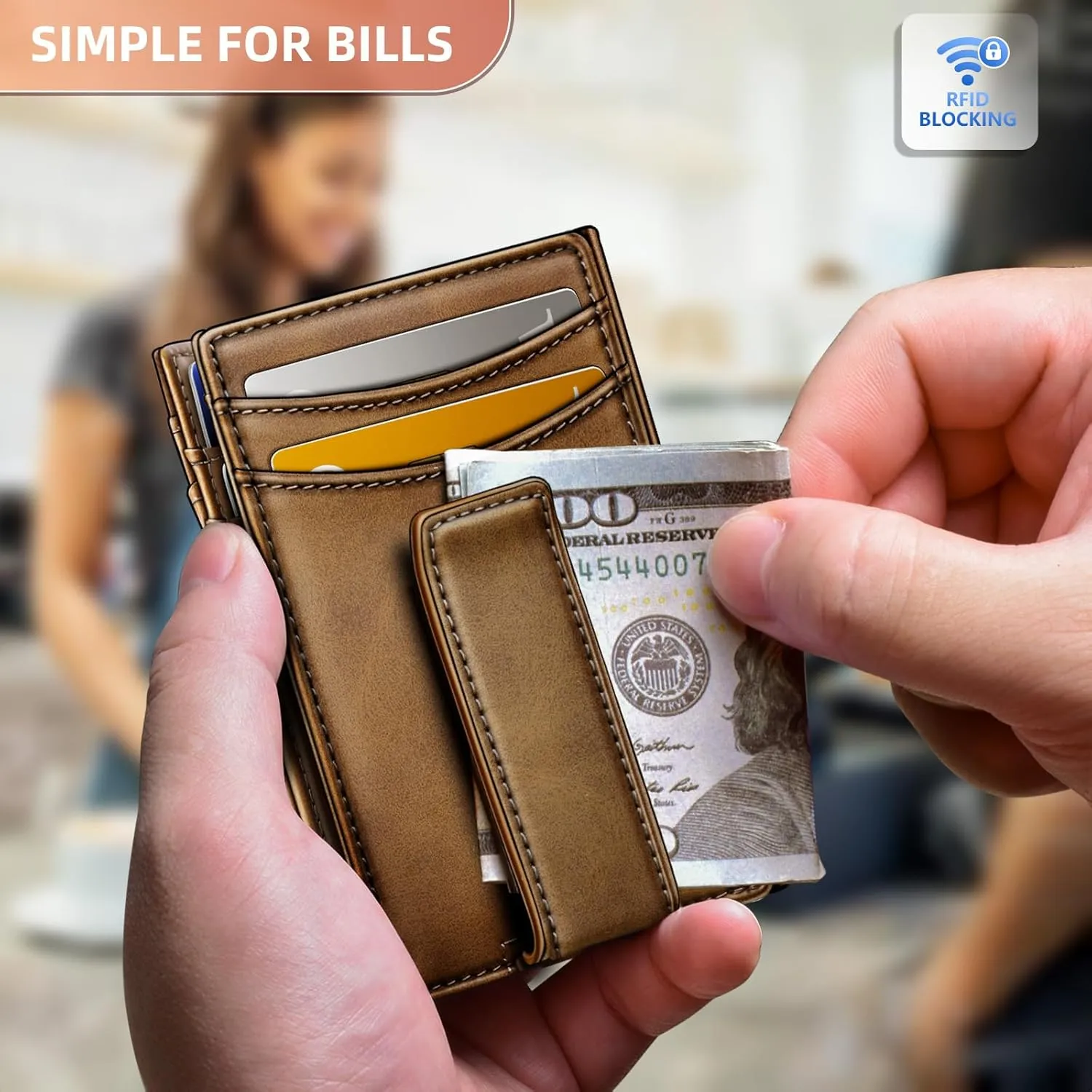 BULLIANT Magnetic Closure Slim Wallet-Genuine Leather Front Pocket Wallet for Men,RFID Blocking,Holds 12 Cards and Money Clip
