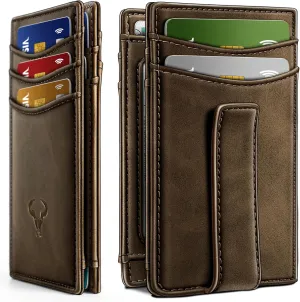 BULLIANT Magnetic Closure Slim Wallet-Genuine Leather Front Pocket Wallet for Men,RFID Blocking,Holds 12 Cards and Money Clip