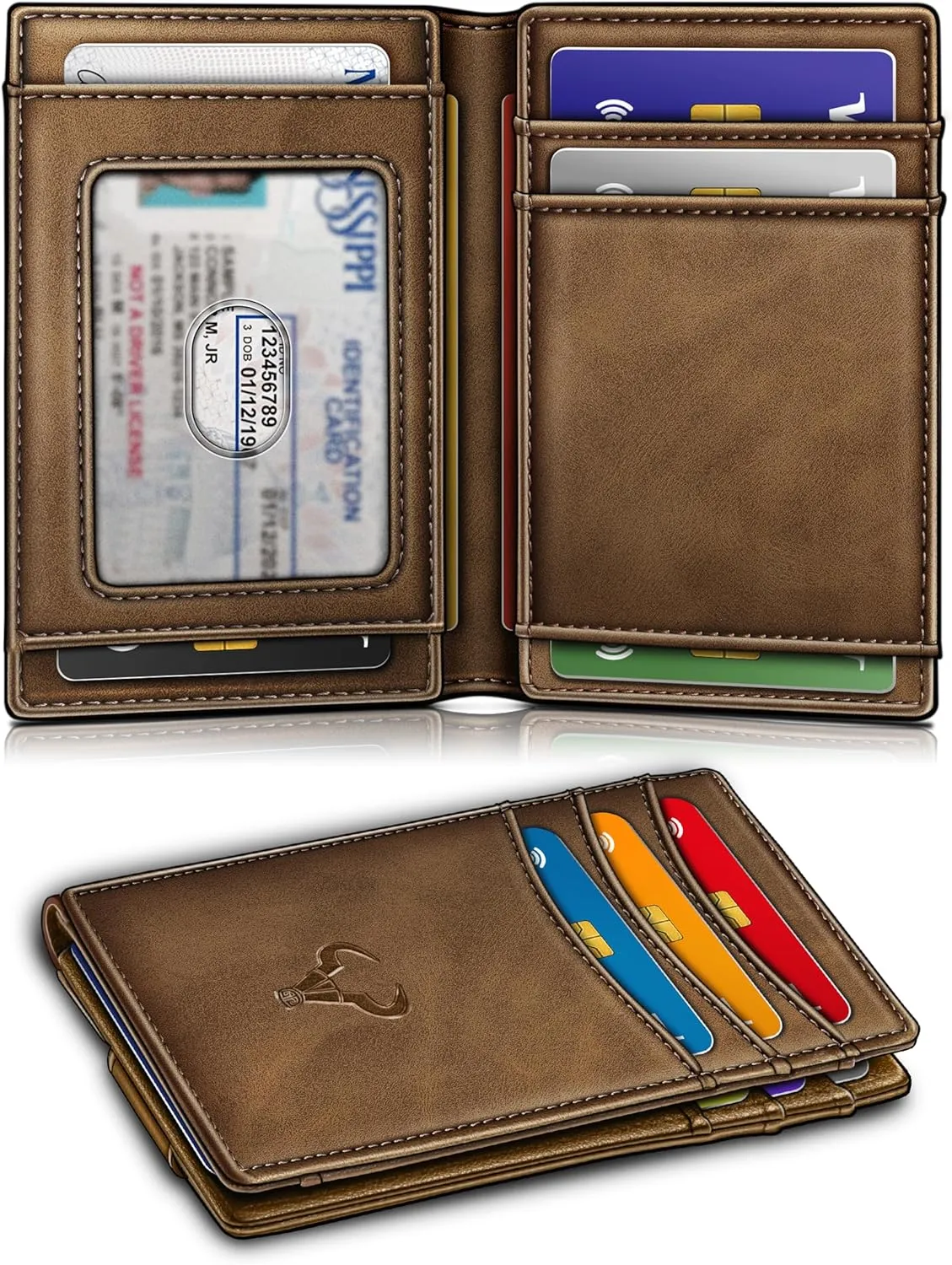BULLIANT Magnetic Closure Slim Wallet-Genuine Leather Front Pocket Wallet for Men,RFID Blocking,Holds 12 Cards and Money Clip