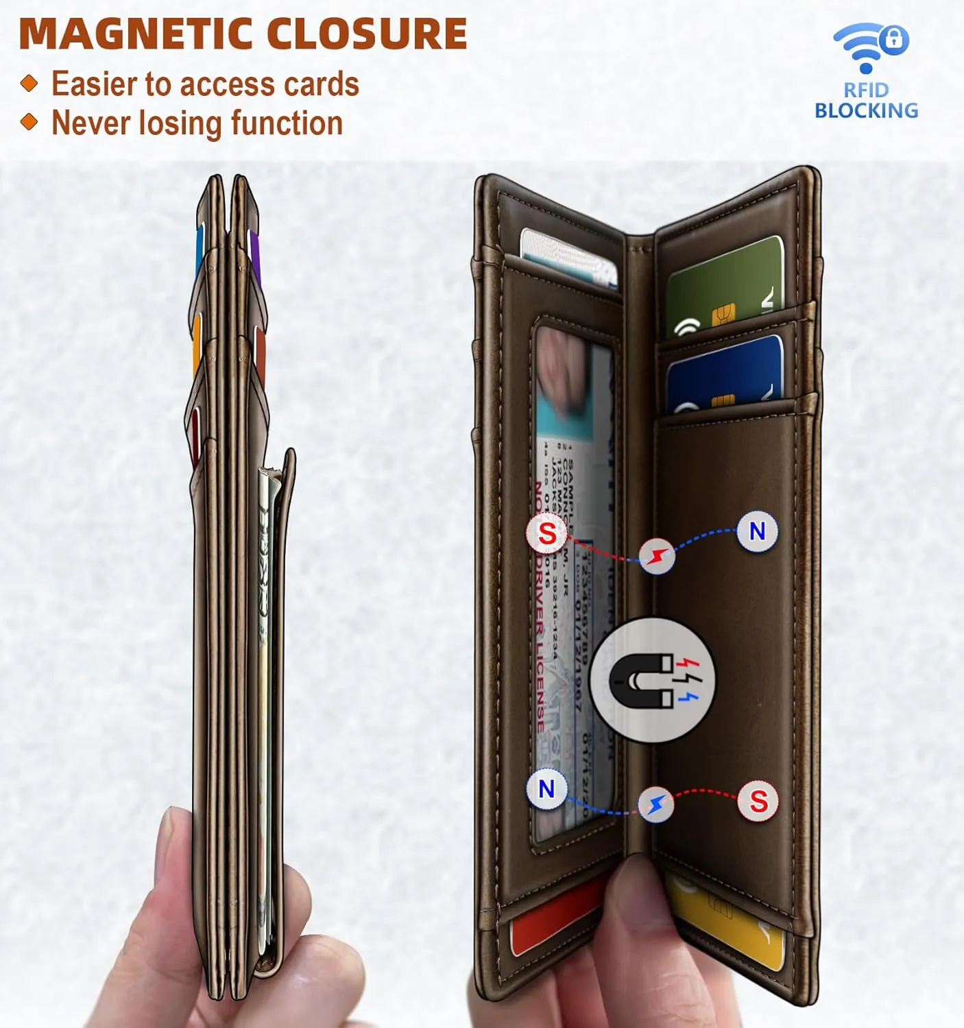 BULLIANT Magnetic Closure Slim Wallet-Genuine Leather Front Pocket Wallet for Men,RFID Blocking,Holds 12 Cards and Money Clip