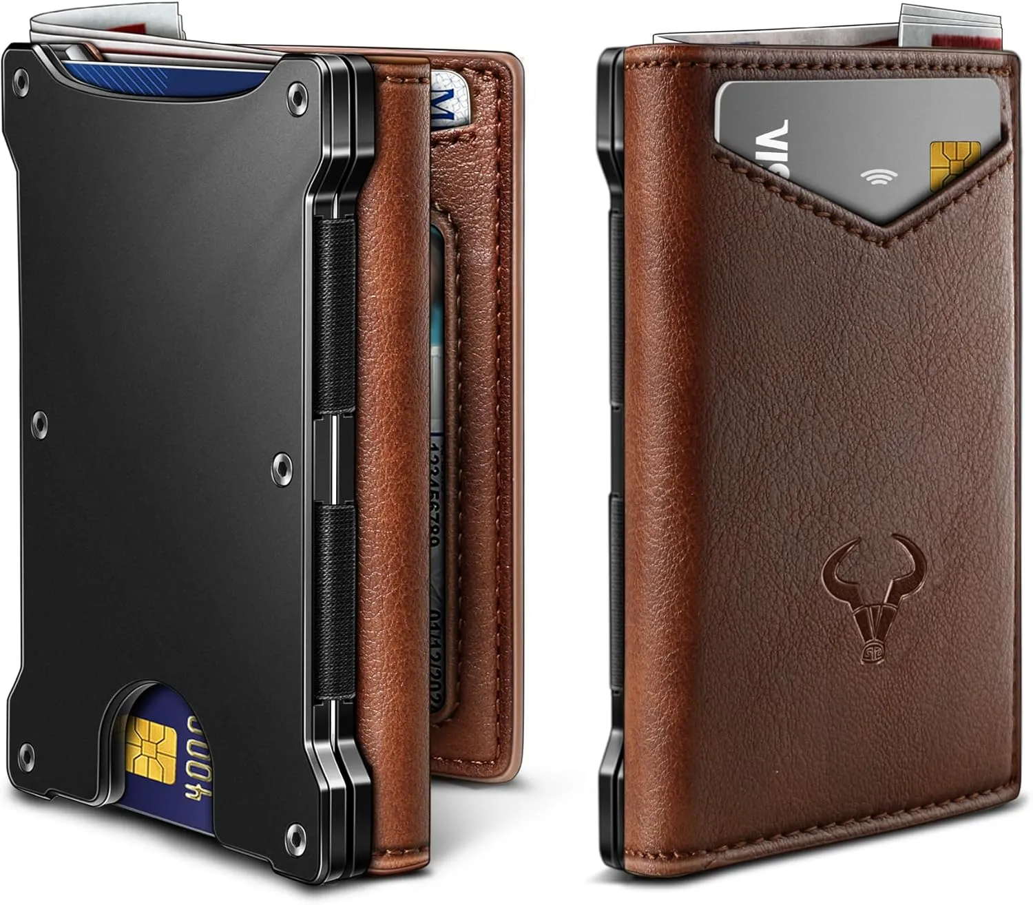 BULLIANT Men Wallet, Slim Front Pocket Leather Wallet Magnetic Closure for Gift Men,Expandable for 14Cards
