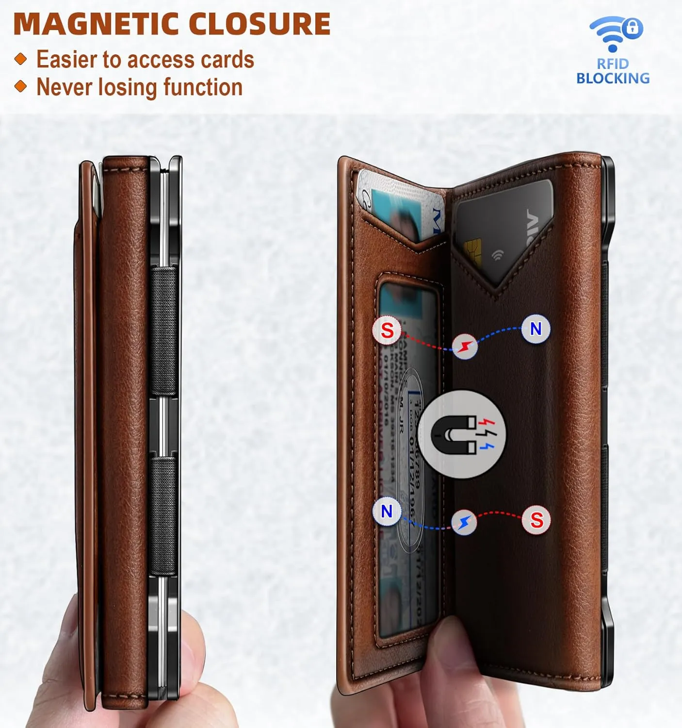 BULLIANT Men Wallet, Slim Front Pocket Leather Wallet Magnetic Closure for Gift Men,Expandable for 14Cards